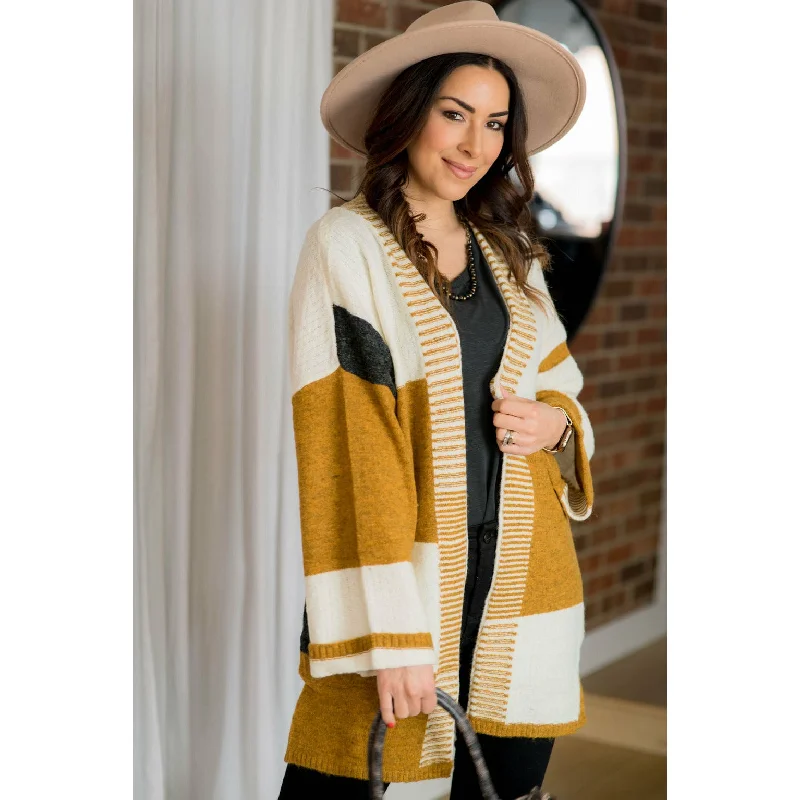 Mixed Stripe Wide Sleeve Cardigan