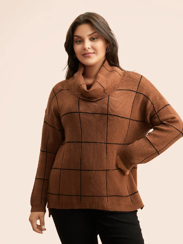 Supersoft Essentials Turtleneck Plaid Drop Shoulder Pullover