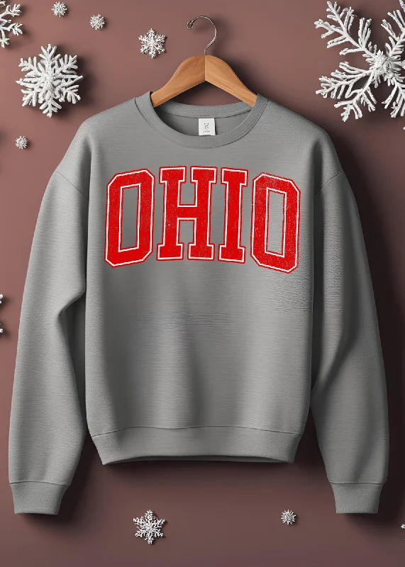 MADE TO ORDER - DISTRESSED OHIO VARISITY LETTER RED GRAPHIC PULLOVER