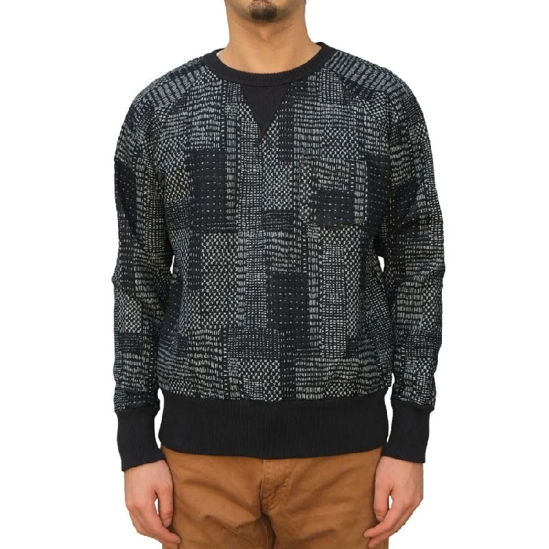 Japan Blue Patchwork Sashiko Jacquard Sweatshirt