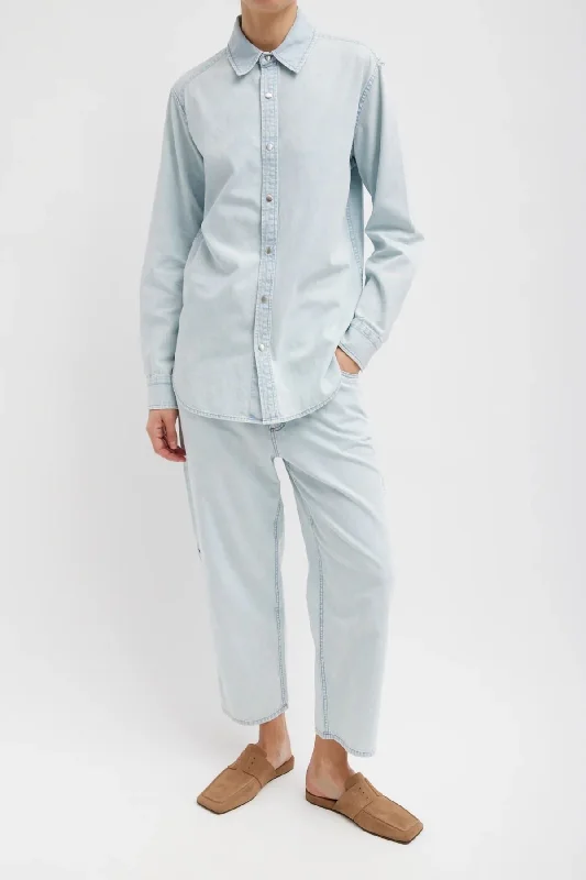 Tibi Summer Denim Charlie Slim Shirt - Bleached Denim